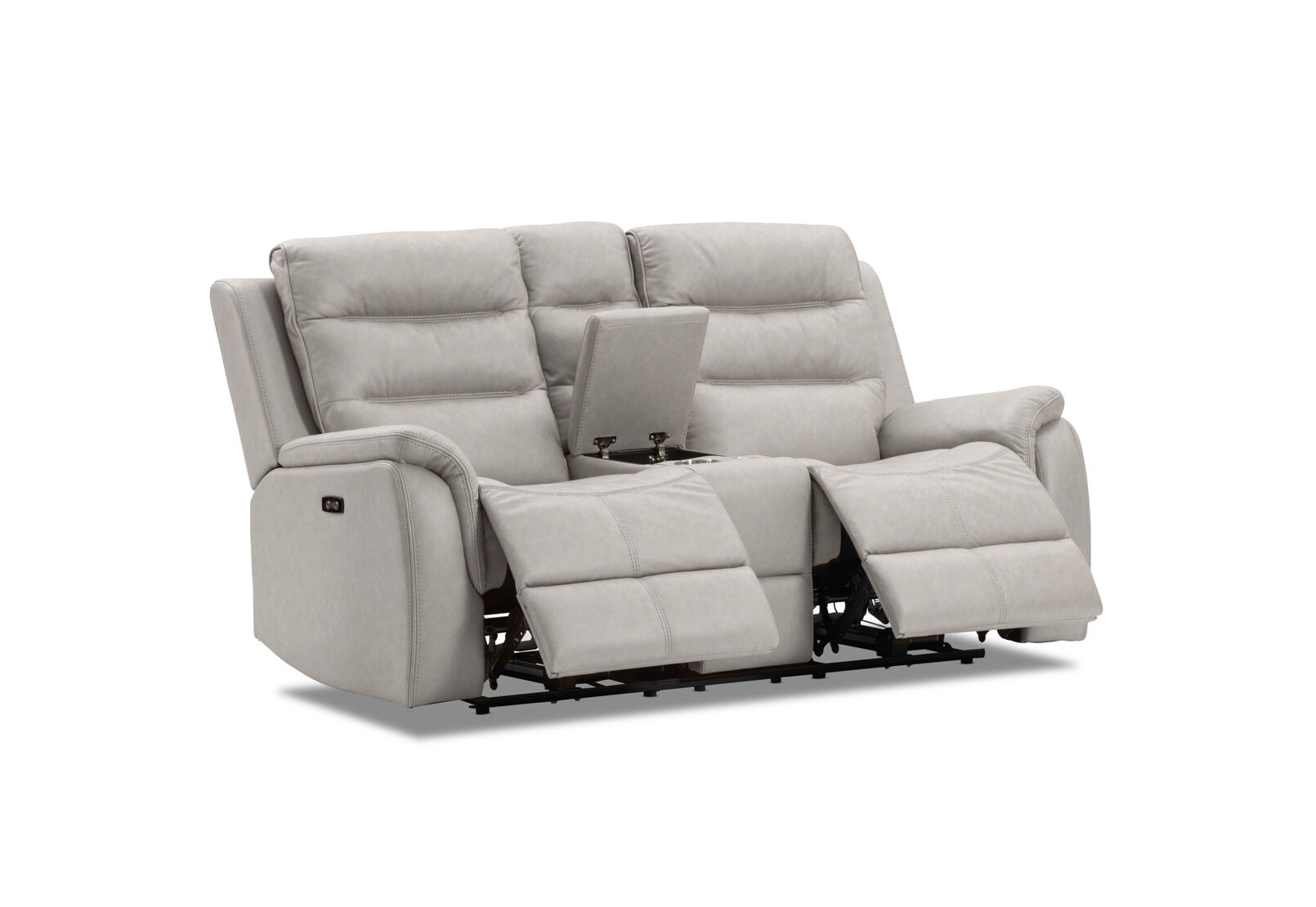 NADAL FABRIC 2 SEATER SOFA WITH ELECTRIC RECLINERS AND CONSOLE LIGHT GREY
