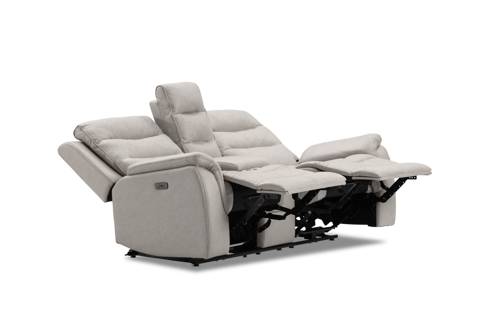 NADAL FABRIC 2 SEATER SOFA WITH ELECTRIC RECLINERS AND CONSOLE LIGHT GREY