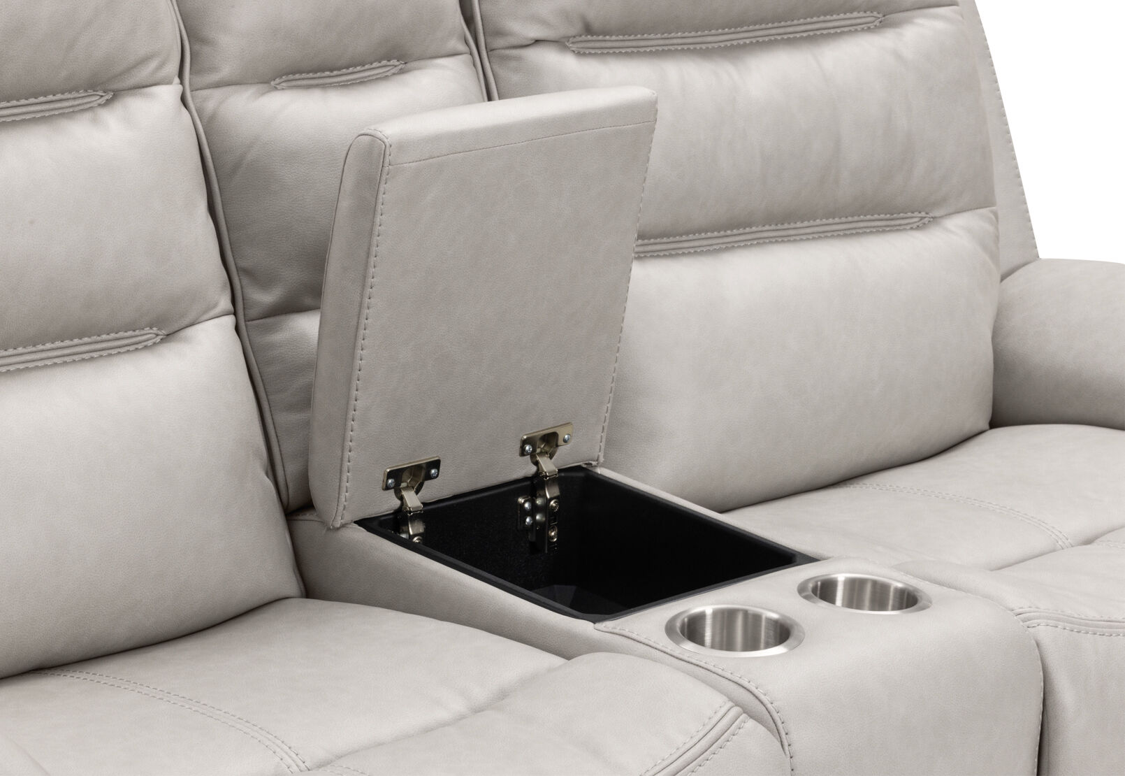 NADAL FABRIC 2 SEATER SOFA WITH ELECTRIC RECLINERS AND CONSOLE LIGHT GREY