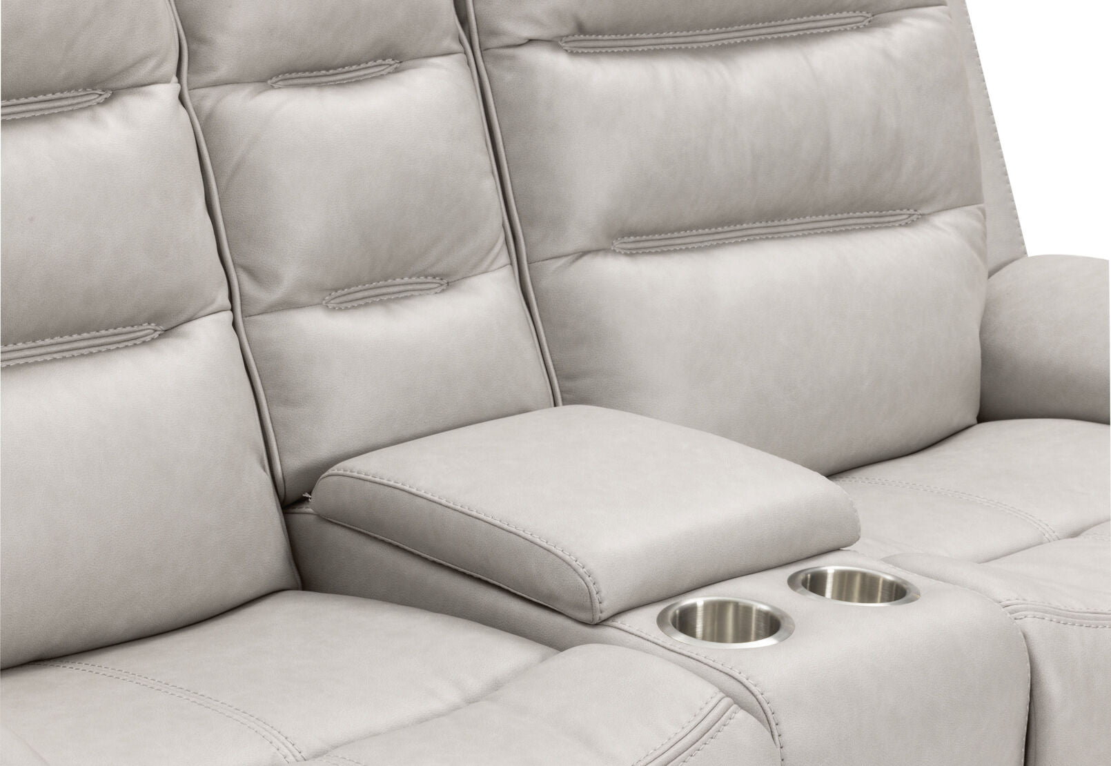 NADAL FABRIC 2 SEATER SOFA WITH ELECTRIC RECLINERS AND CONSOLE LIGHT GREY
