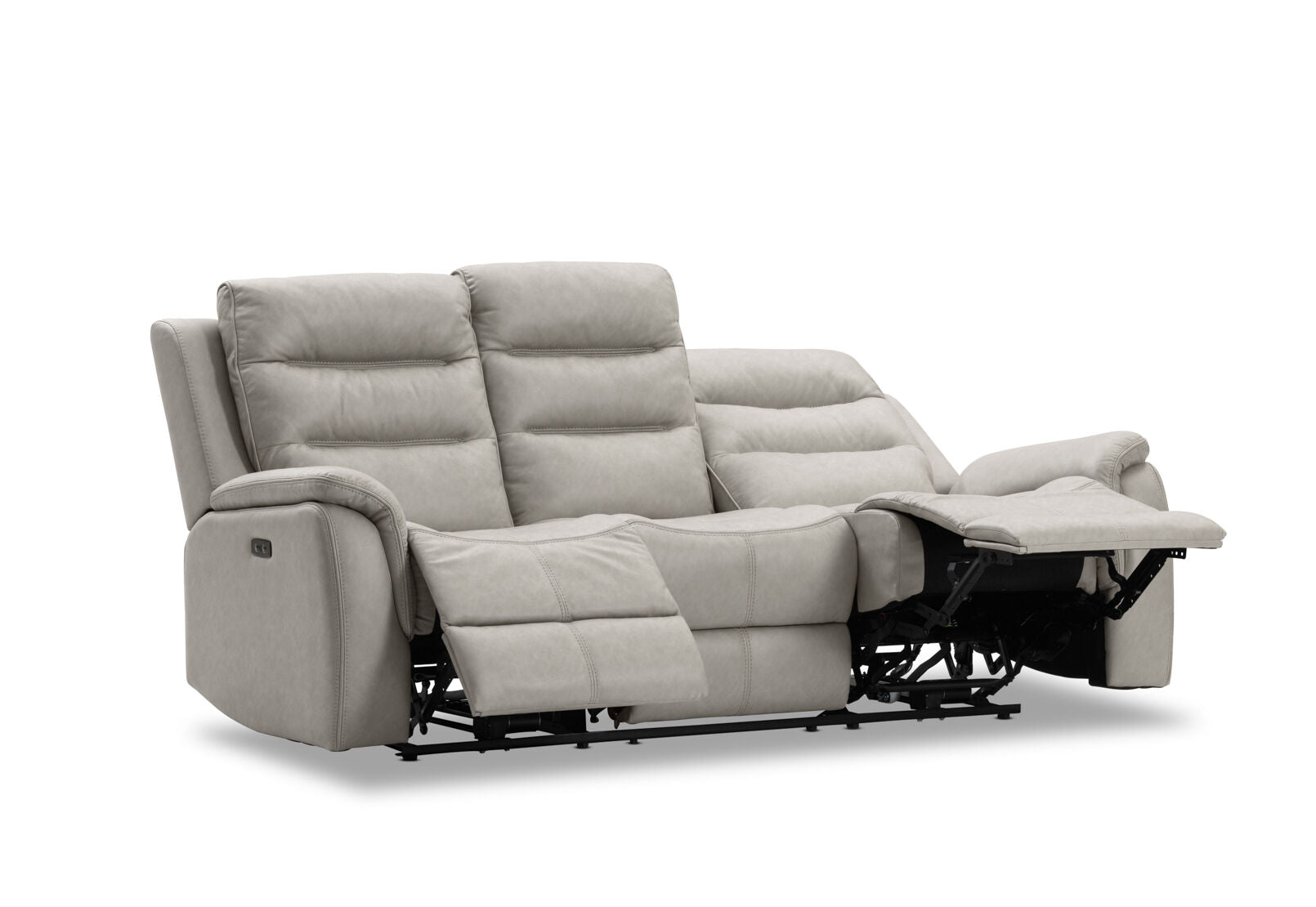 NADAL FABRIC 3 SEATER SOFA WITH 2 ELECTRIC RECLINERS LIGHT GREY