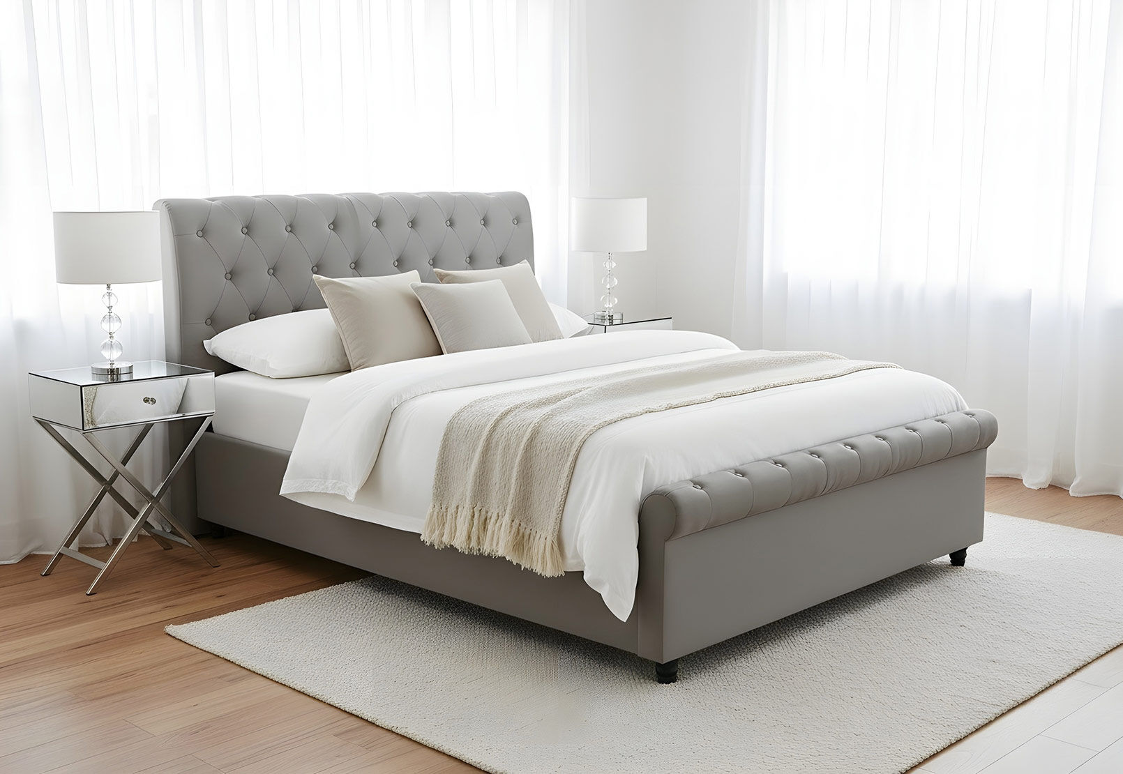 BRIELLE QUEEN BED LIGHT GREY