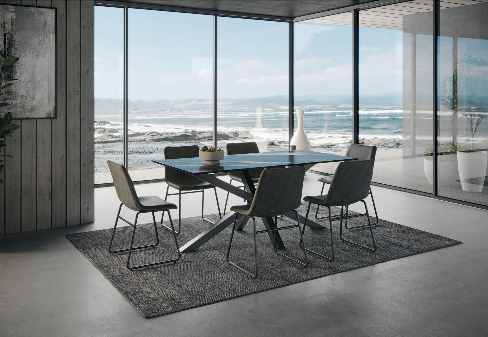 BRONTES 7 PIECE DINING SUITE WITH LOIRE DINING CHAIR BLACK
