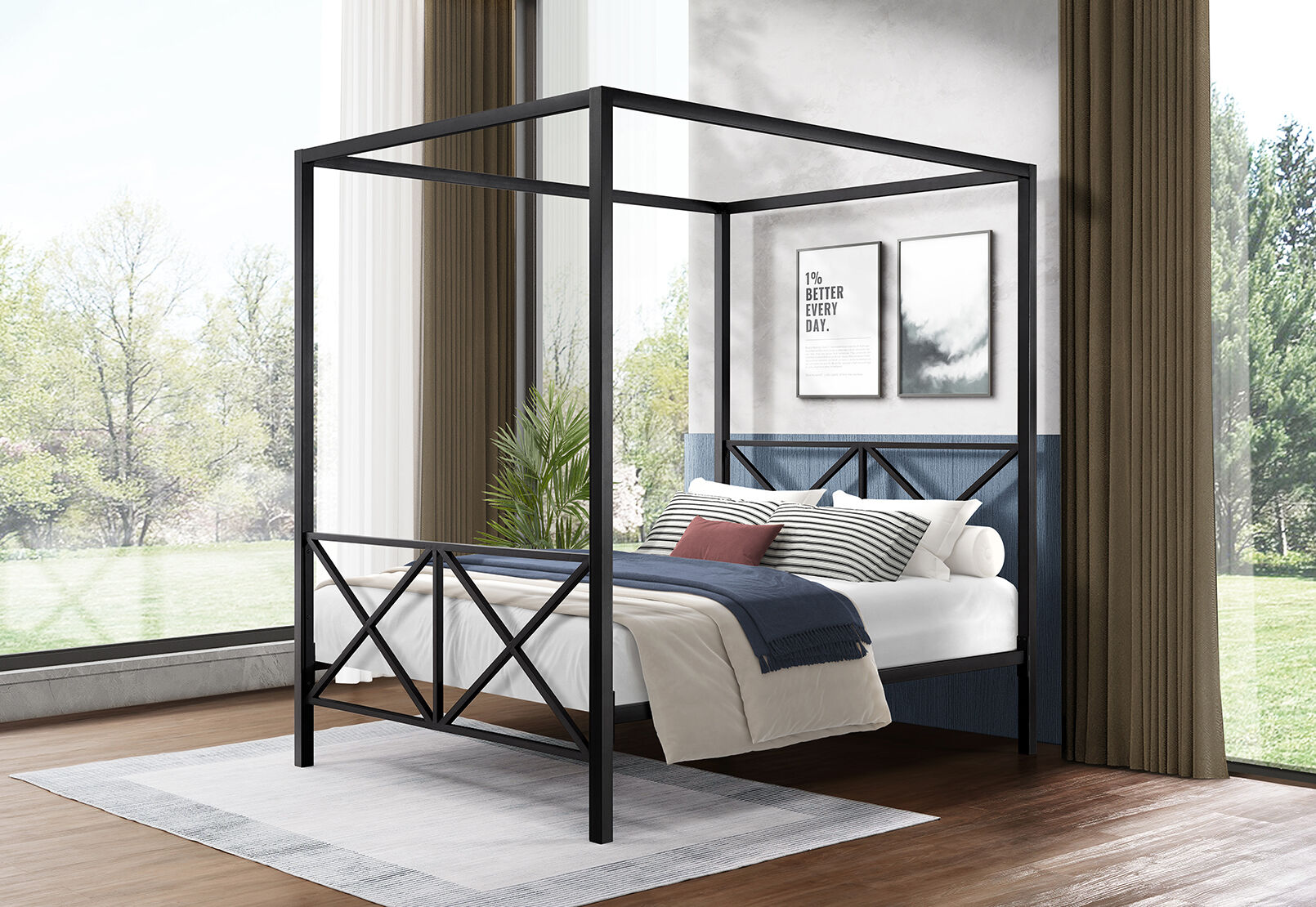 COFFEY 4 POST QUEEN BED BLACK