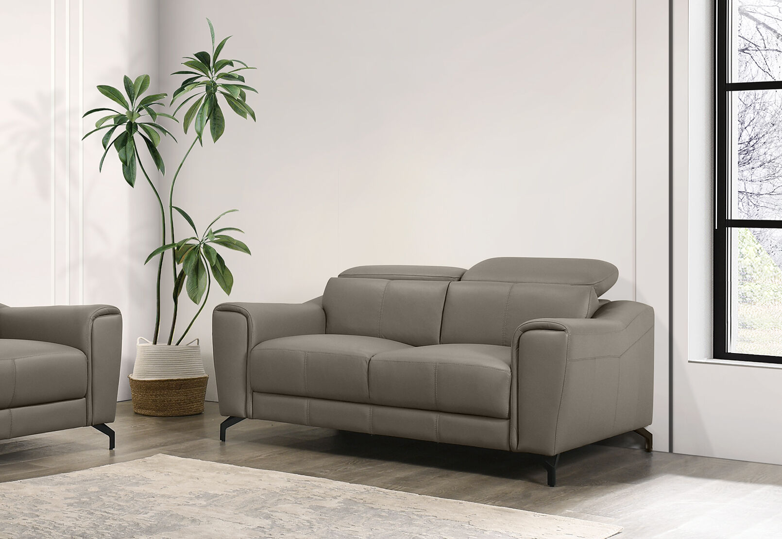 PELOSI LEATHER 2 SEATER SOFA MID GREY
