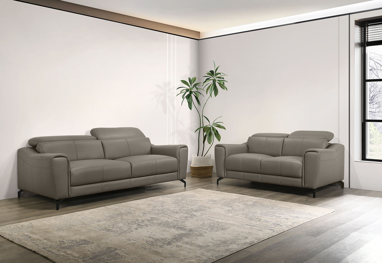 PELOSI LEATHER 2 SEATER SOFA MID GREY