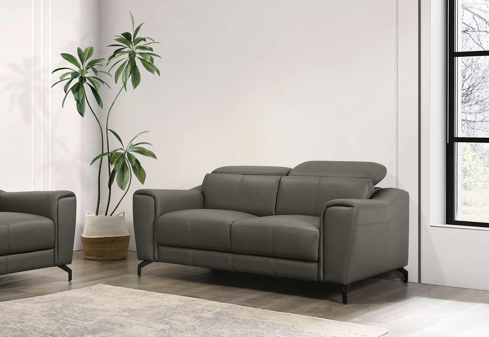 PELOSI LEATHER 2 SEATER SOFA DARK GREY