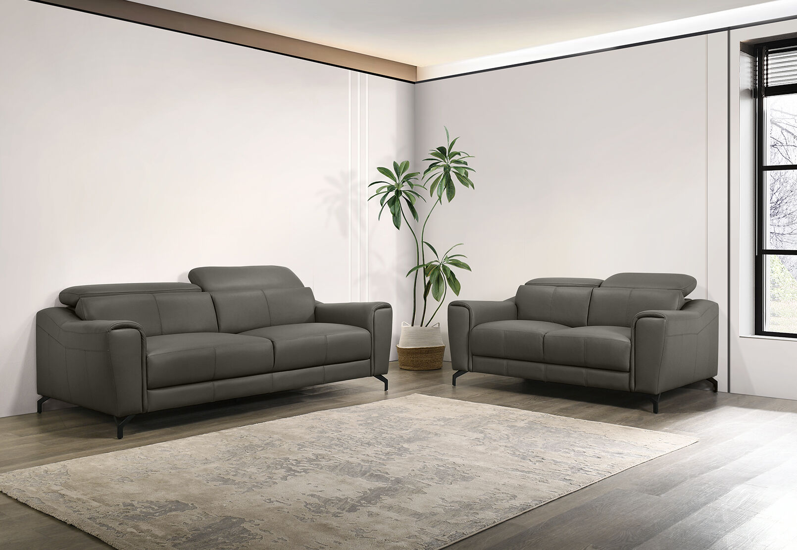 PELOSI LEATHER 2 SEATER SOFA DARK GREY