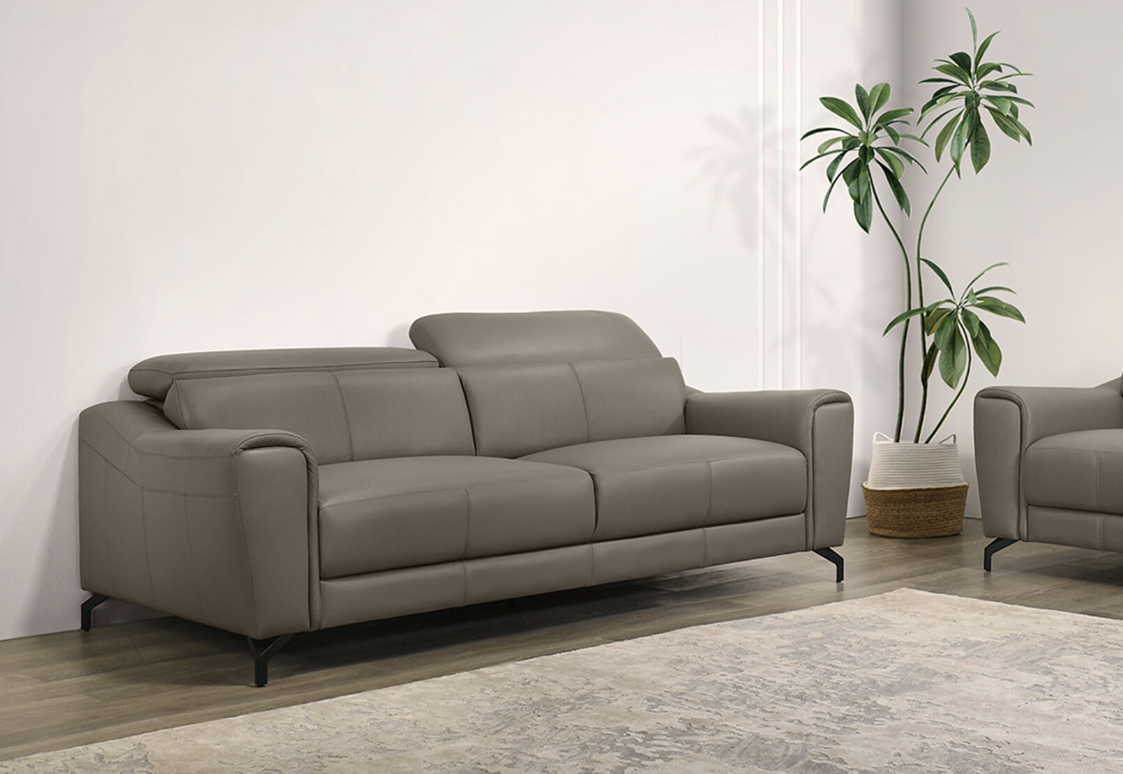 PELOSI LEATHER 3 SEATER SOFA MID GREY