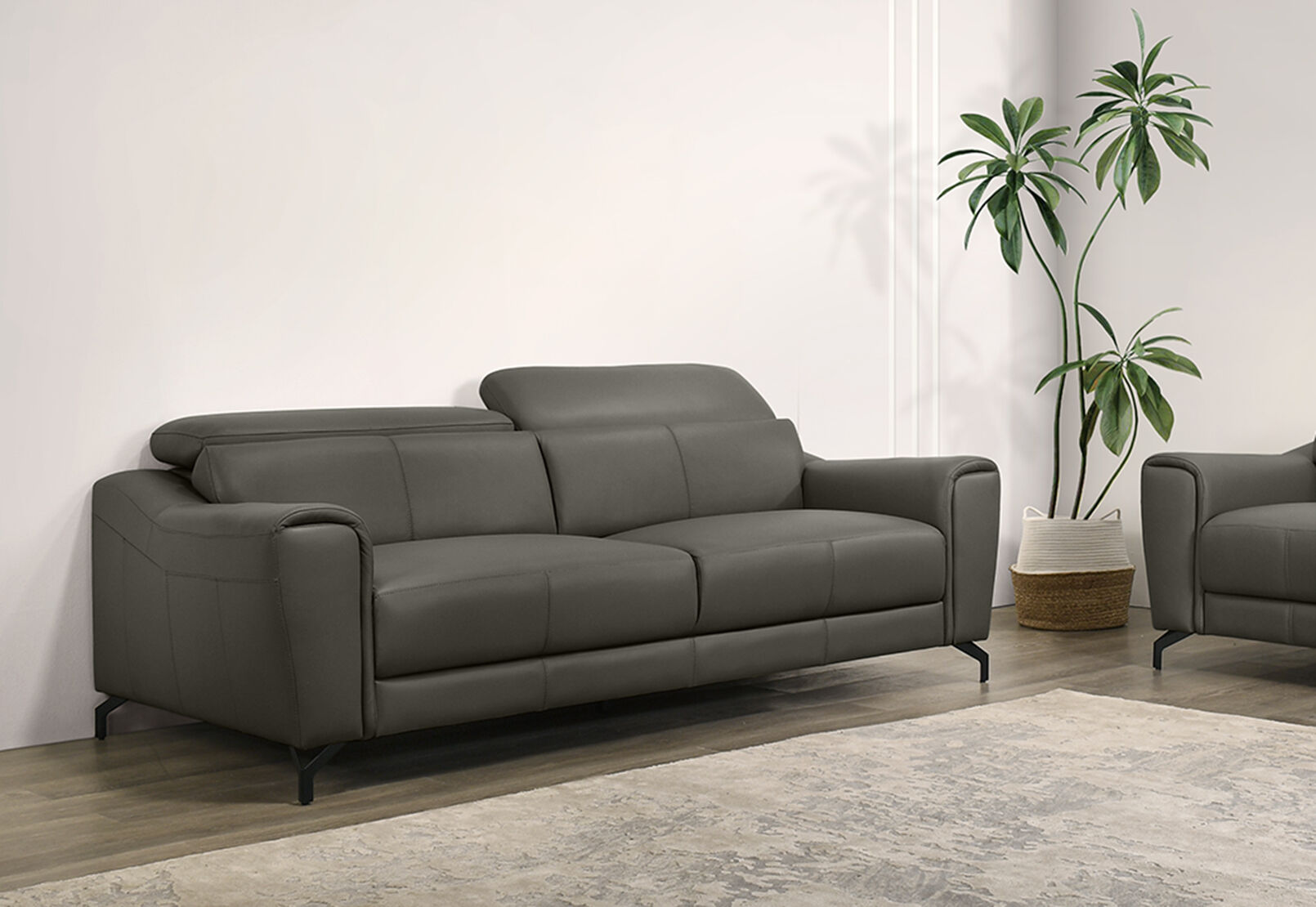 PELOSI LEATHER 3 SEATER SOFA DARK GREY