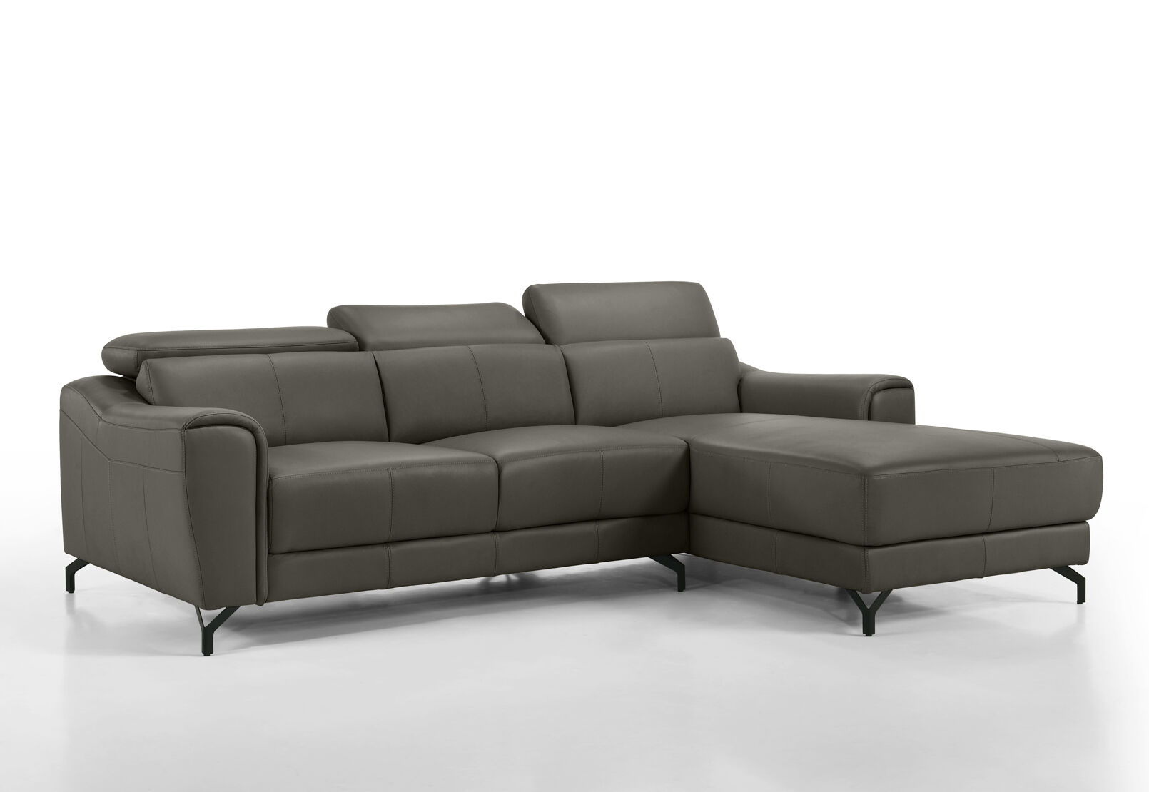 PELOSI LEATHER 3 SEATER RHF CHAISE MID GREY