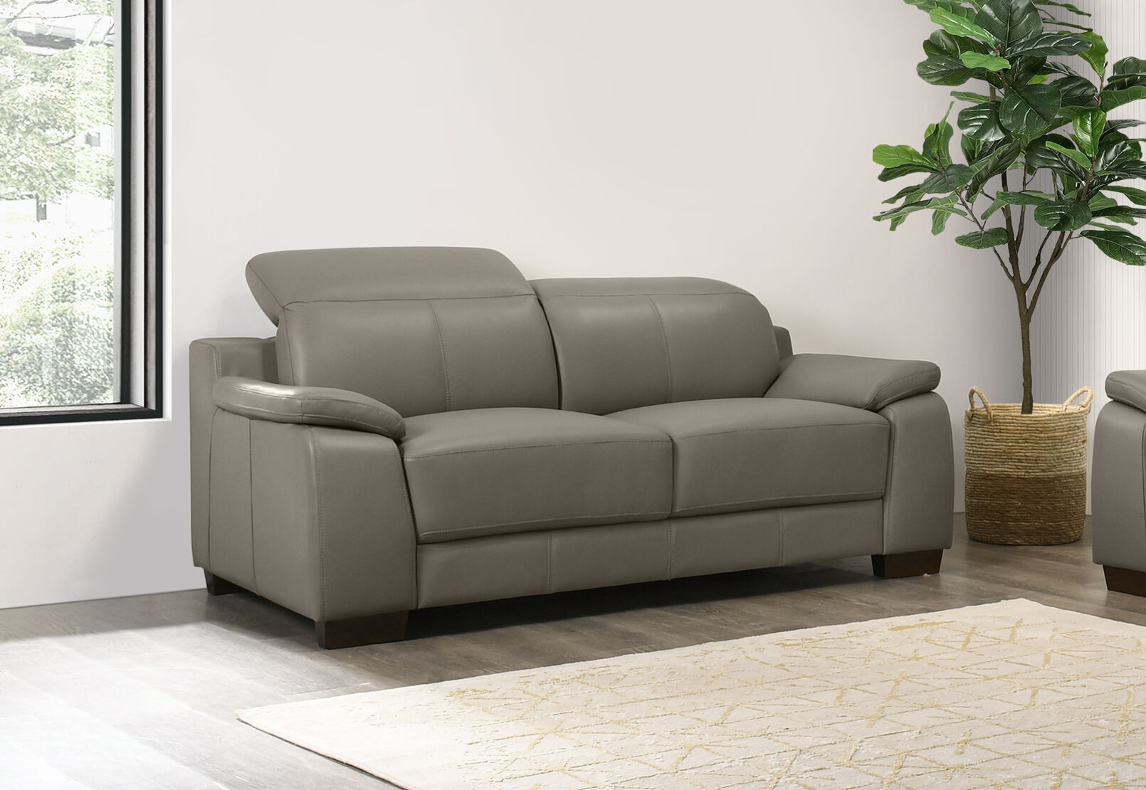 ESCHER LEATHER 2 SEATER SOFA MID GREY