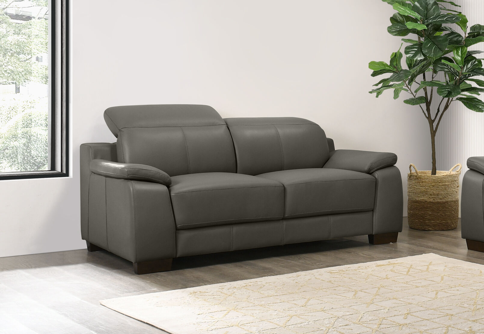 ESCHER LEATHER 2 SEATER SOFA DARK GREY