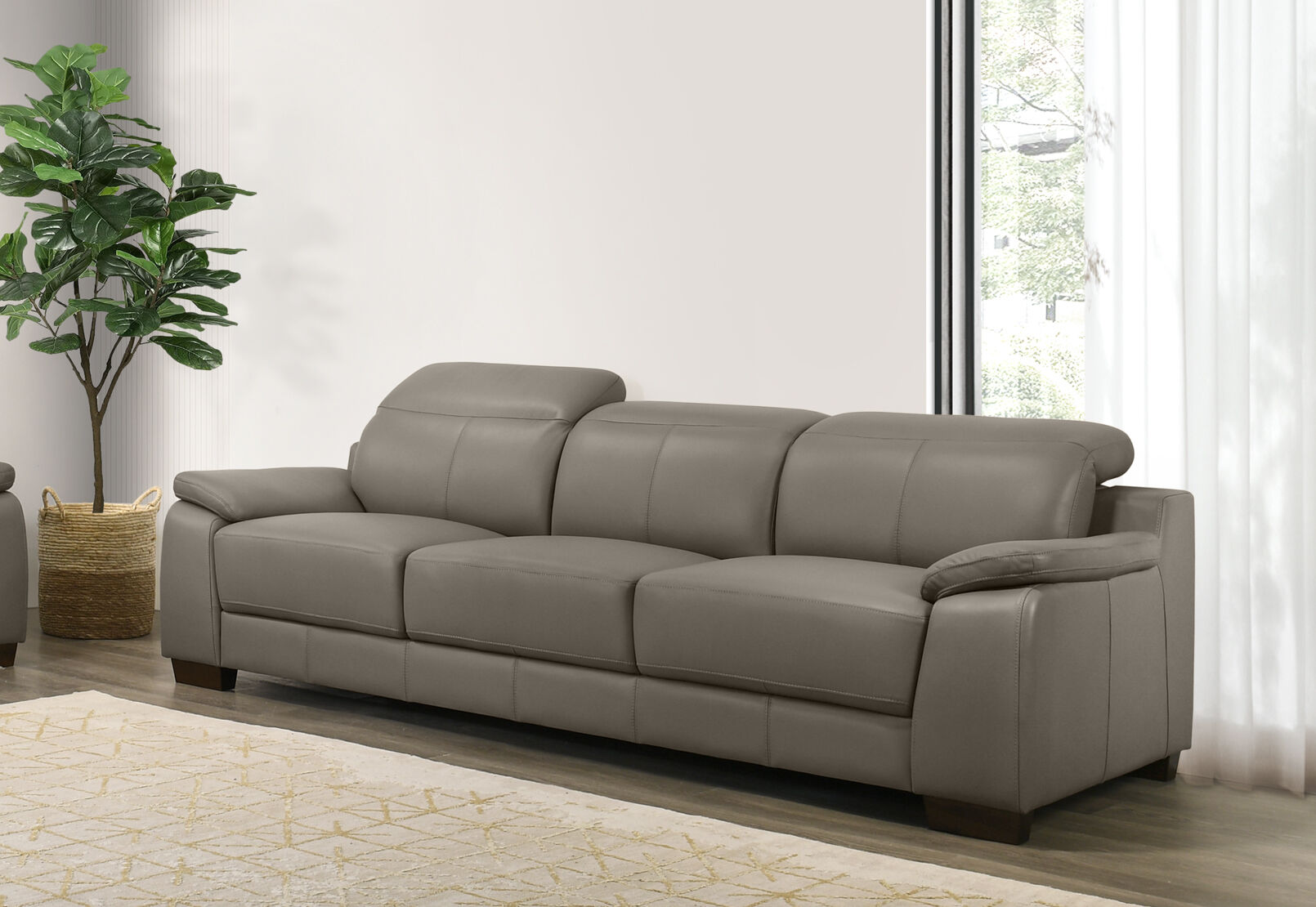 ESCHER LEATHER 3 SEATER SOFA MID GREY