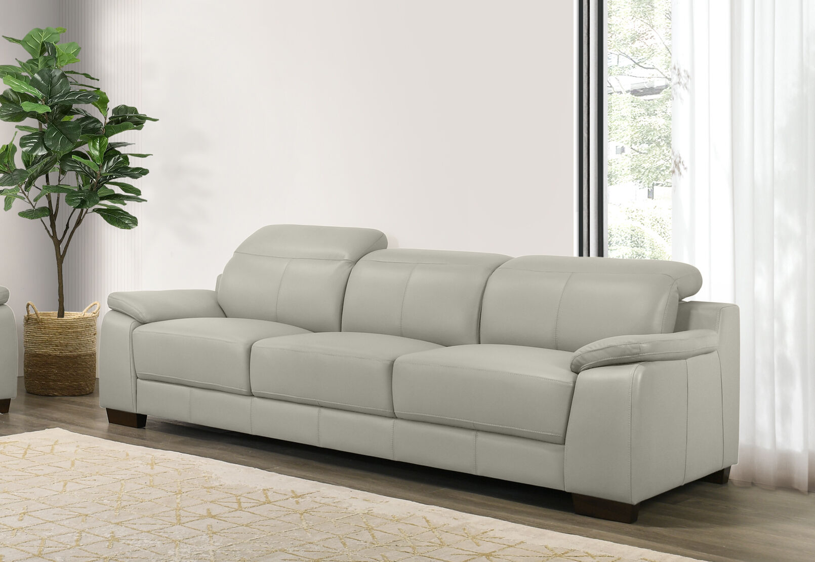 ESCHER LEATHER 3 SEATER SOFA LIGHT GREY