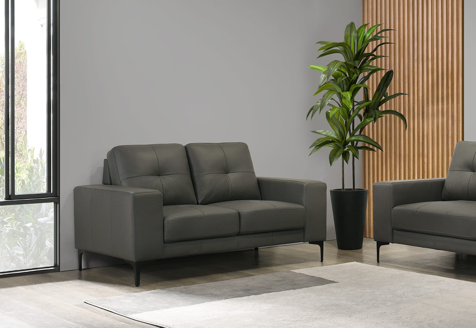 NEVILLE LEATHER 2 SEATER SOFA DARK GREY