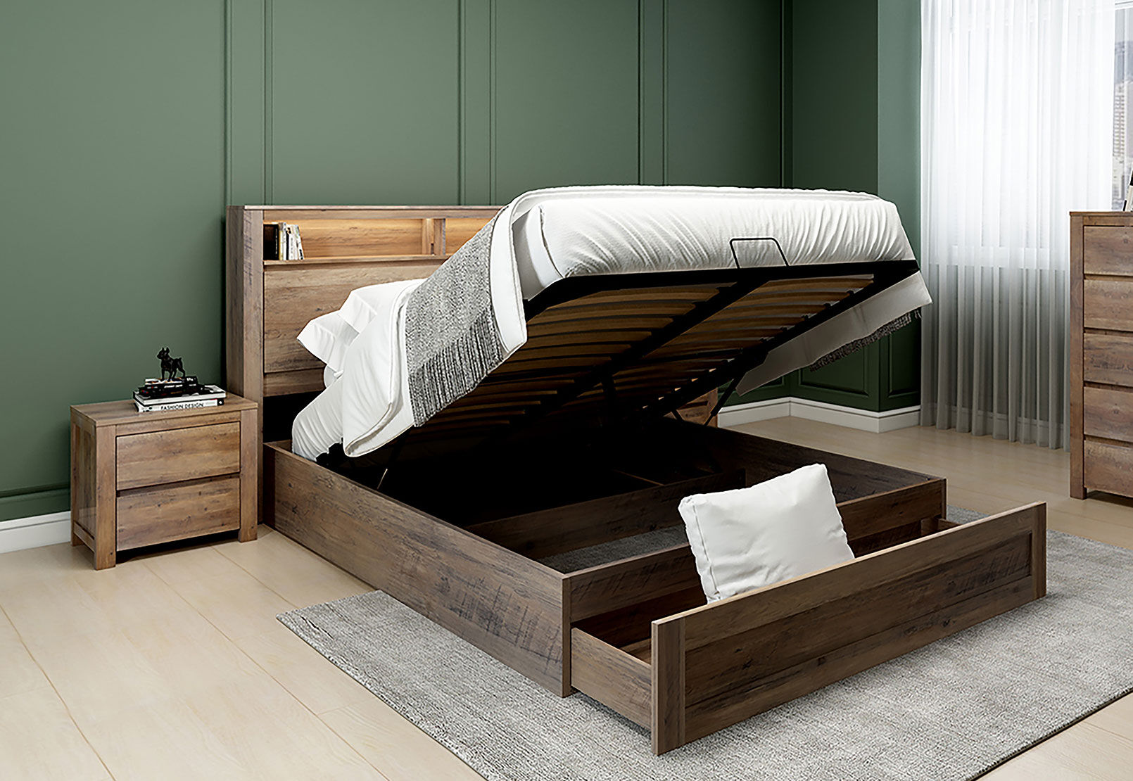 VALDA QUEEN LIFT BED WALNUT