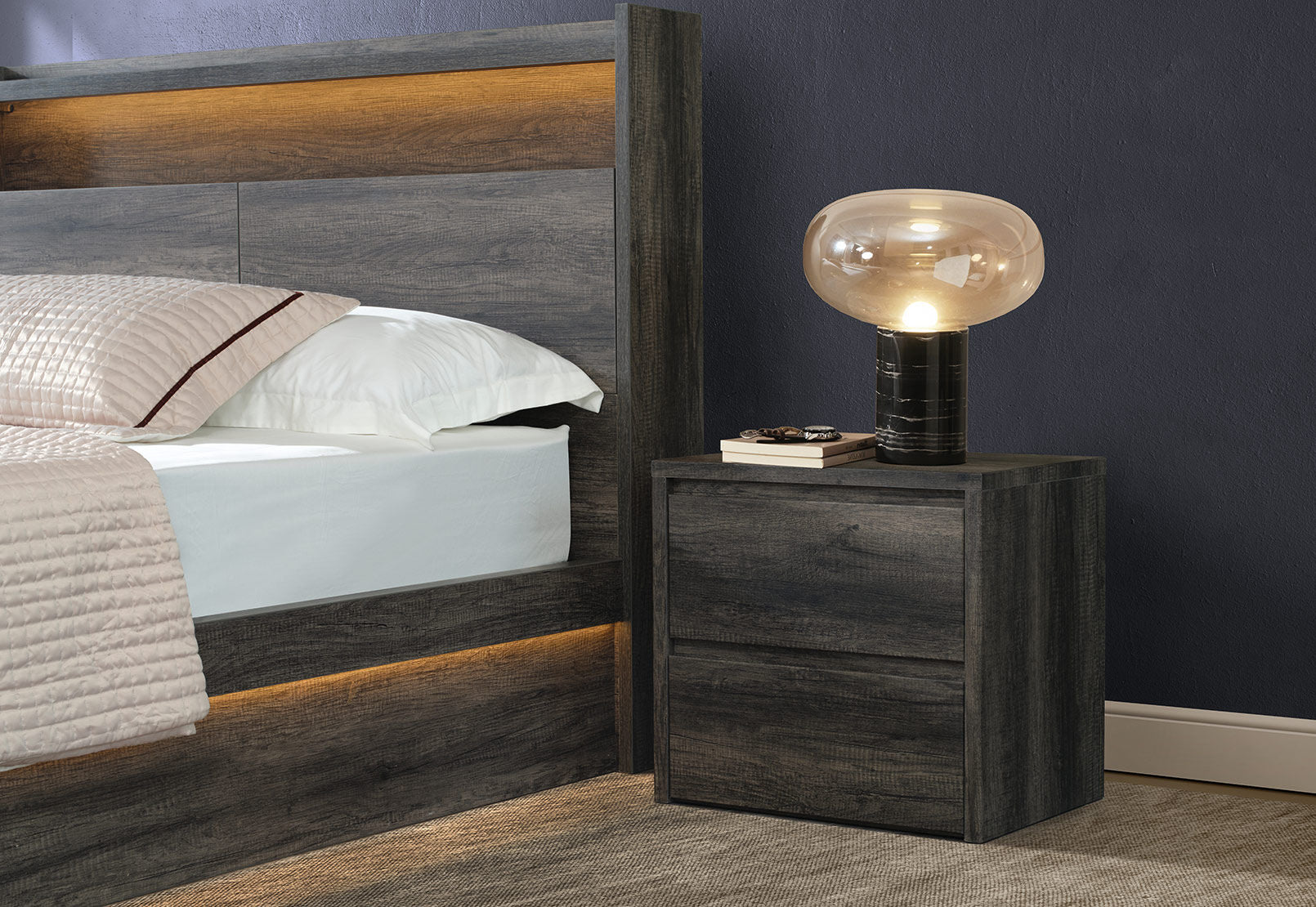 VESPERA 2 DRAWER BEDSIDE DARK GREY