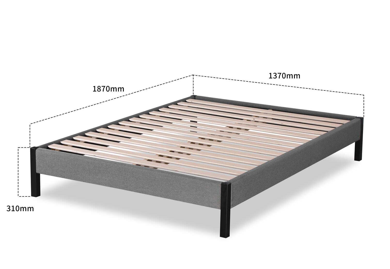 CARPENTER DOUBLE BED BASE GREY