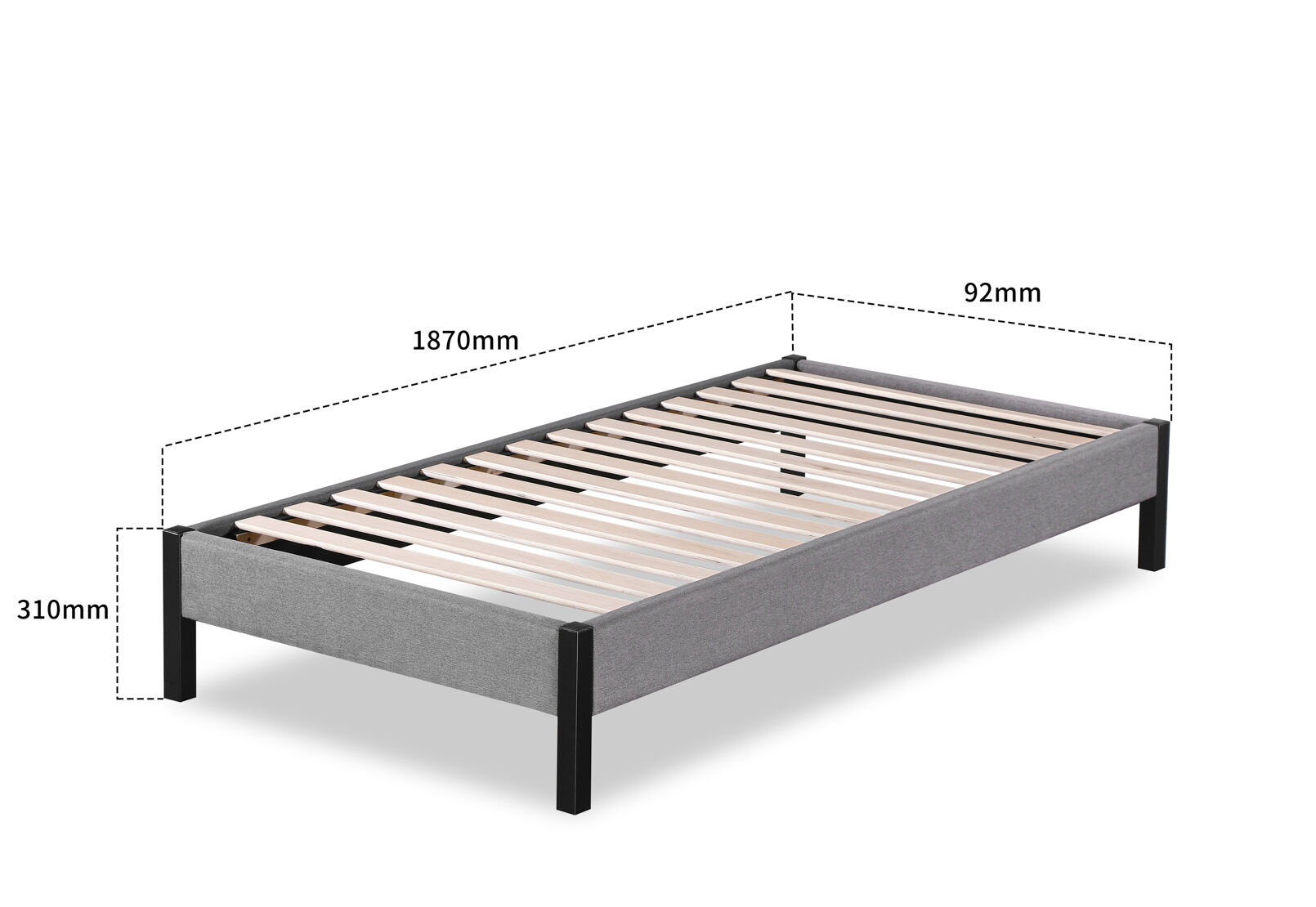 CARPENTER SINGLE BED BASE GREY