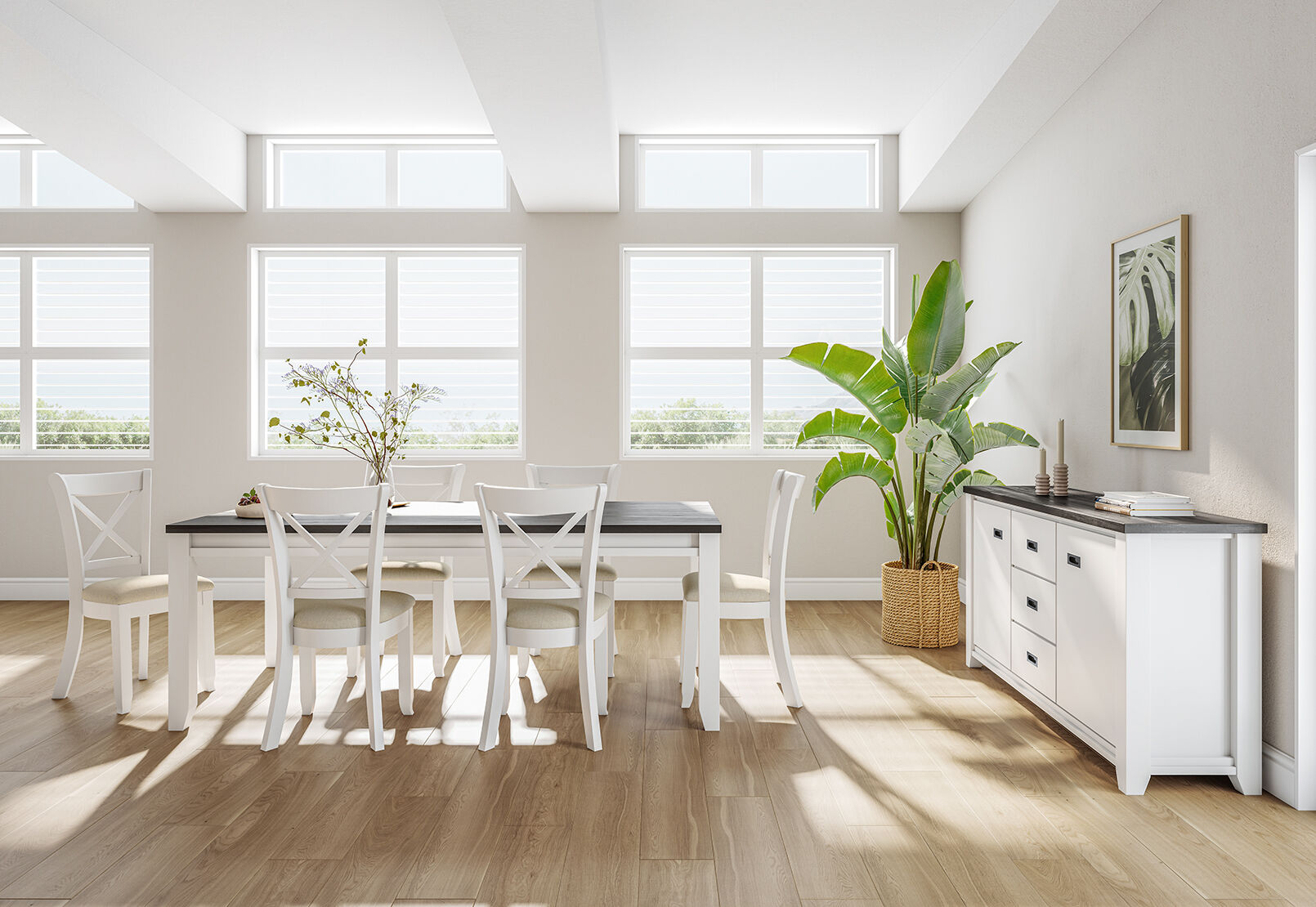 CASSEL 7 PIECE DINING SUITE WITH MALU DINING CHAIRS WHITE