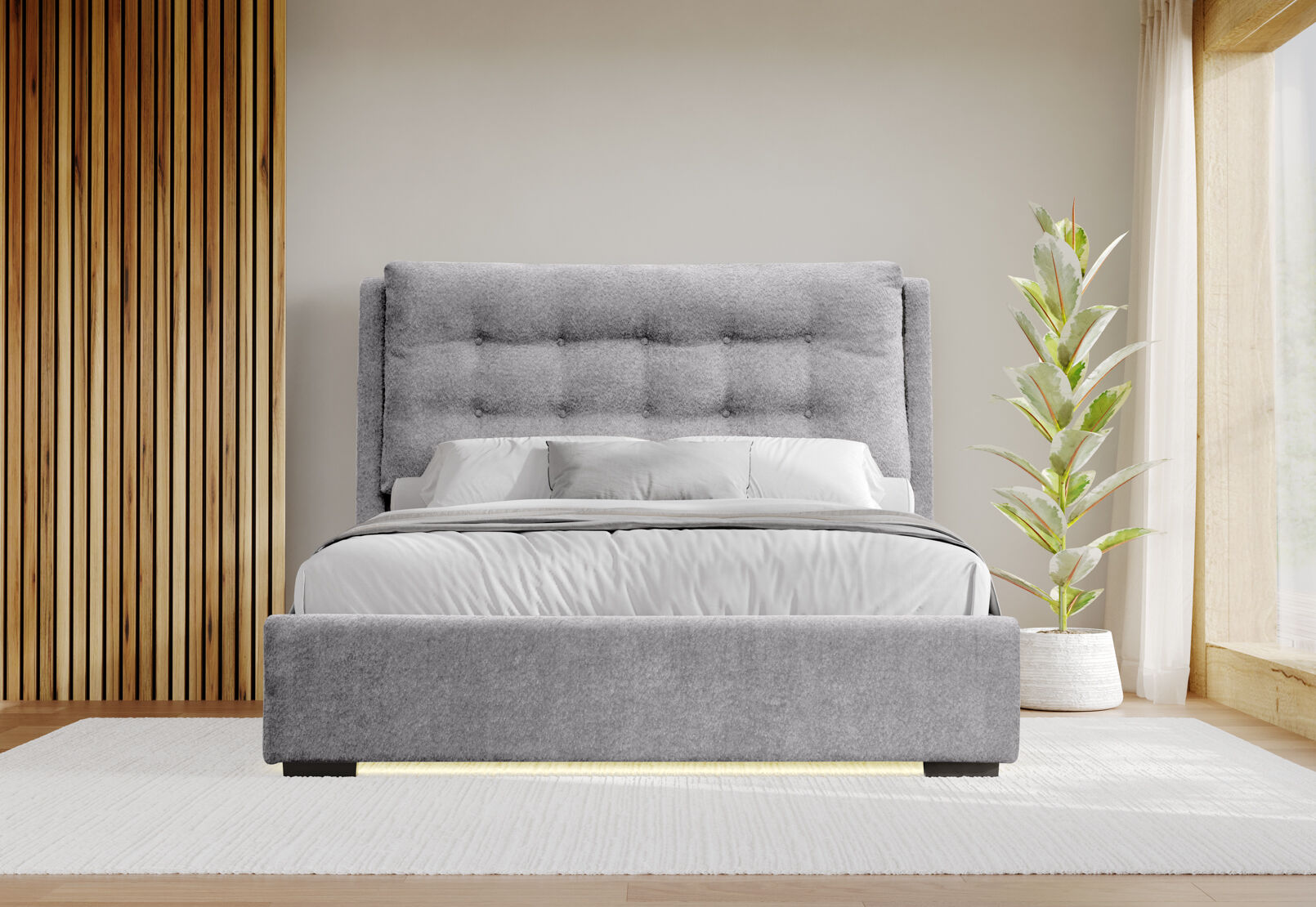 MORI QUEEN BED LIGHT GREY