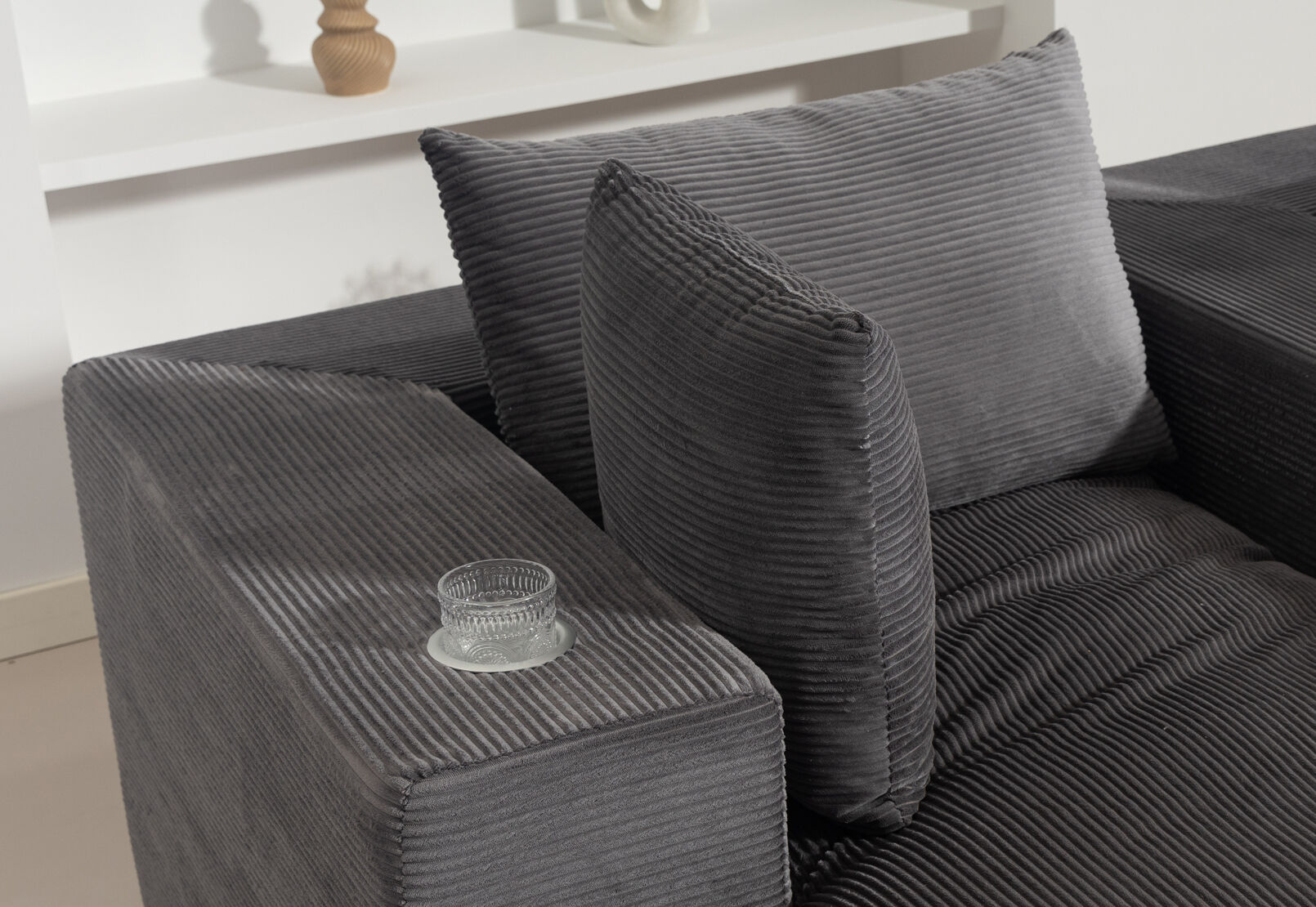 LECCE 3 SEAT SOFA WITH LHF CHAISE DARK GREY