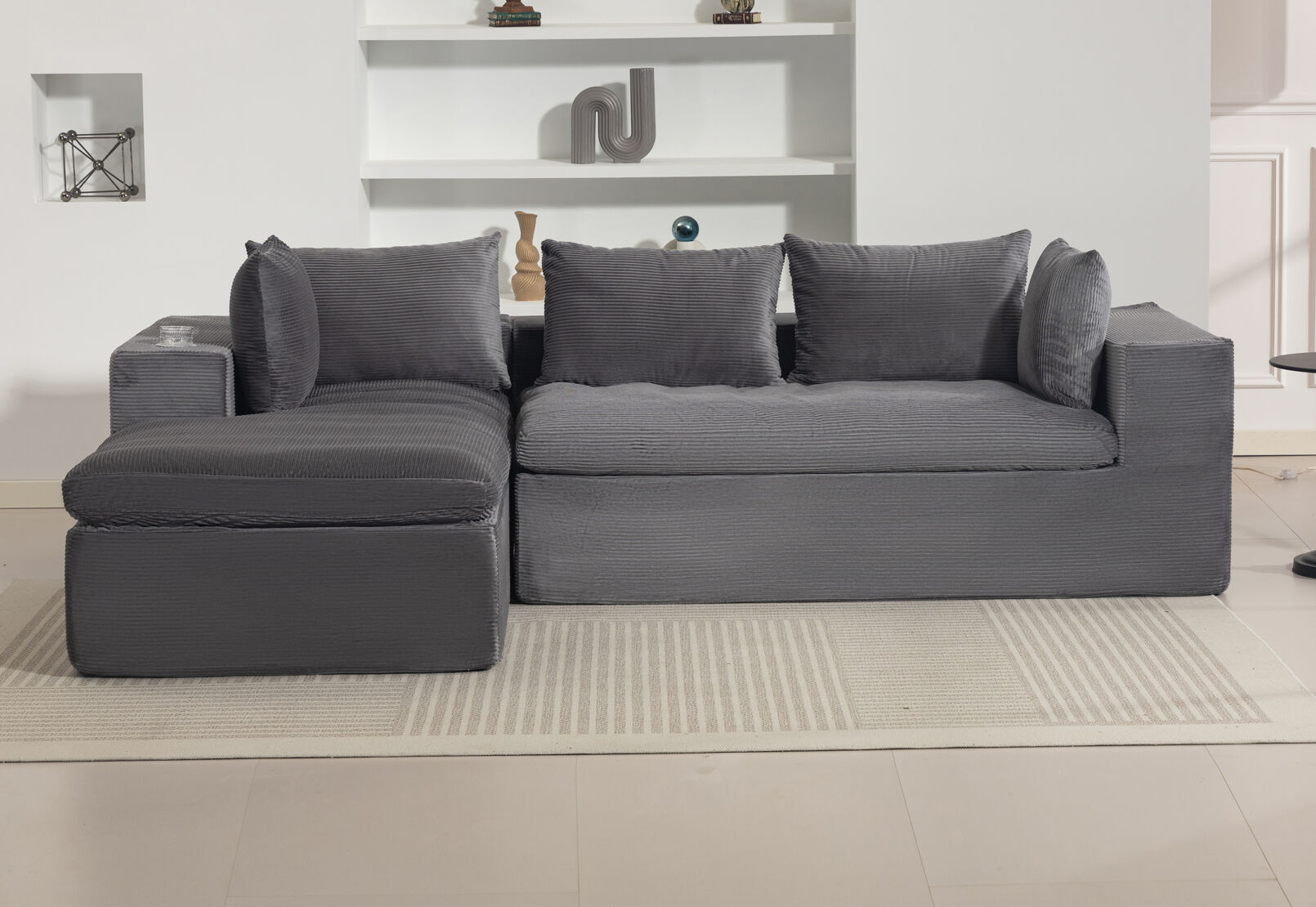LECCE 3 SEAT SOFA WITH LHF CHAISE DARK GREY