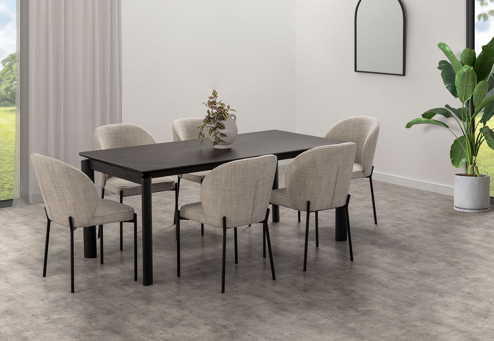 ANNORA 7 PIECE DINING SUITE BLACK