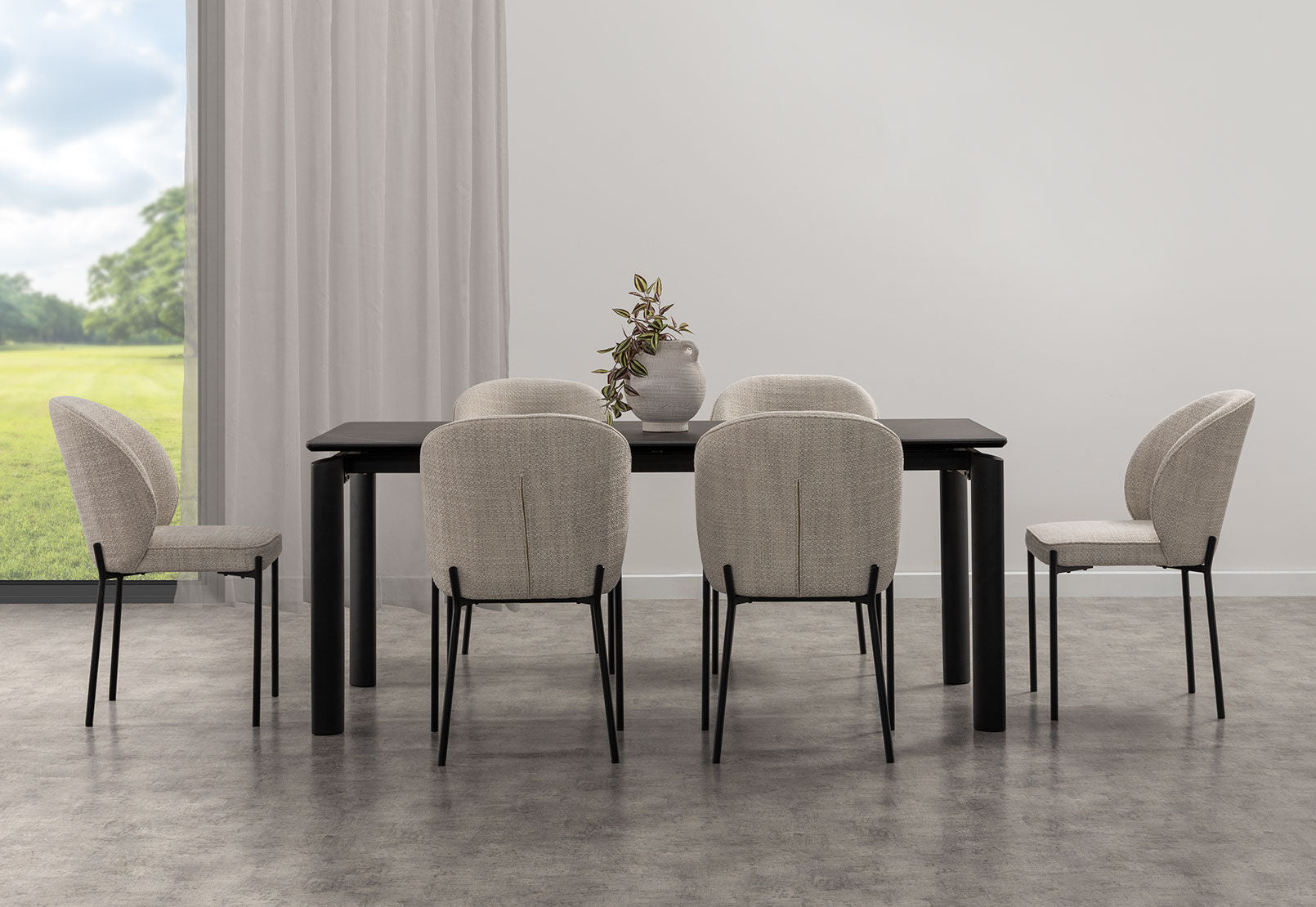 ANNORA 7 PIECE DINING SUITE BLACK