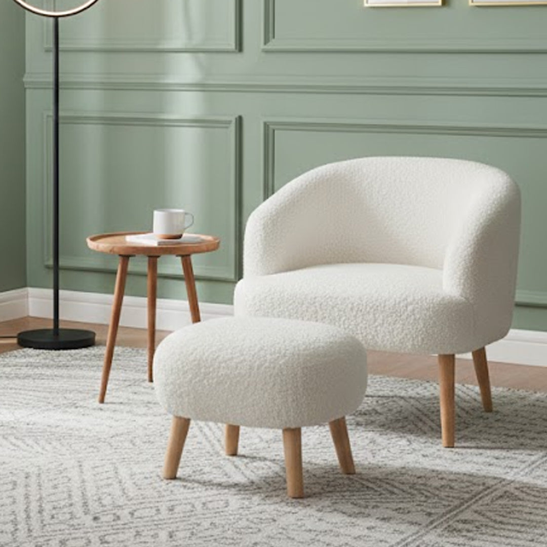 ALBA ACCENT CHAIR WITH STOOL WHITE