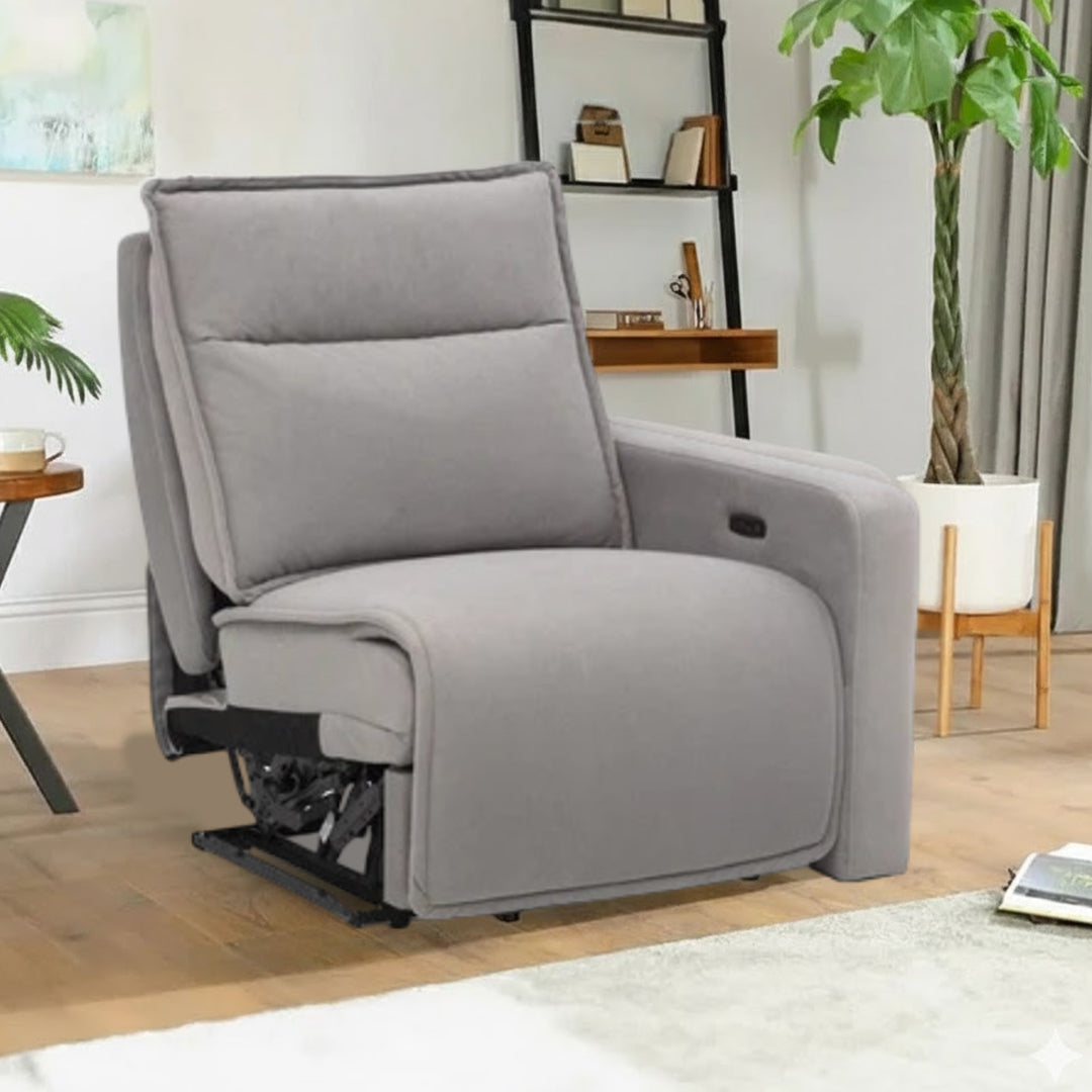 ALCINA FABRIC RHF ELECTRIC RECLINER ARM CHAIR LIGHT GREY