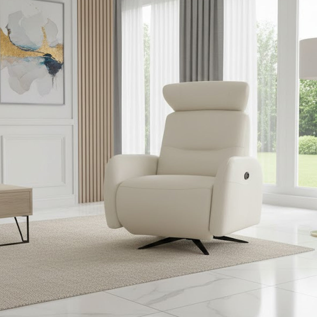 ALDRICH LEATHER SWIVEL ELECTRIC RECLINER FROST