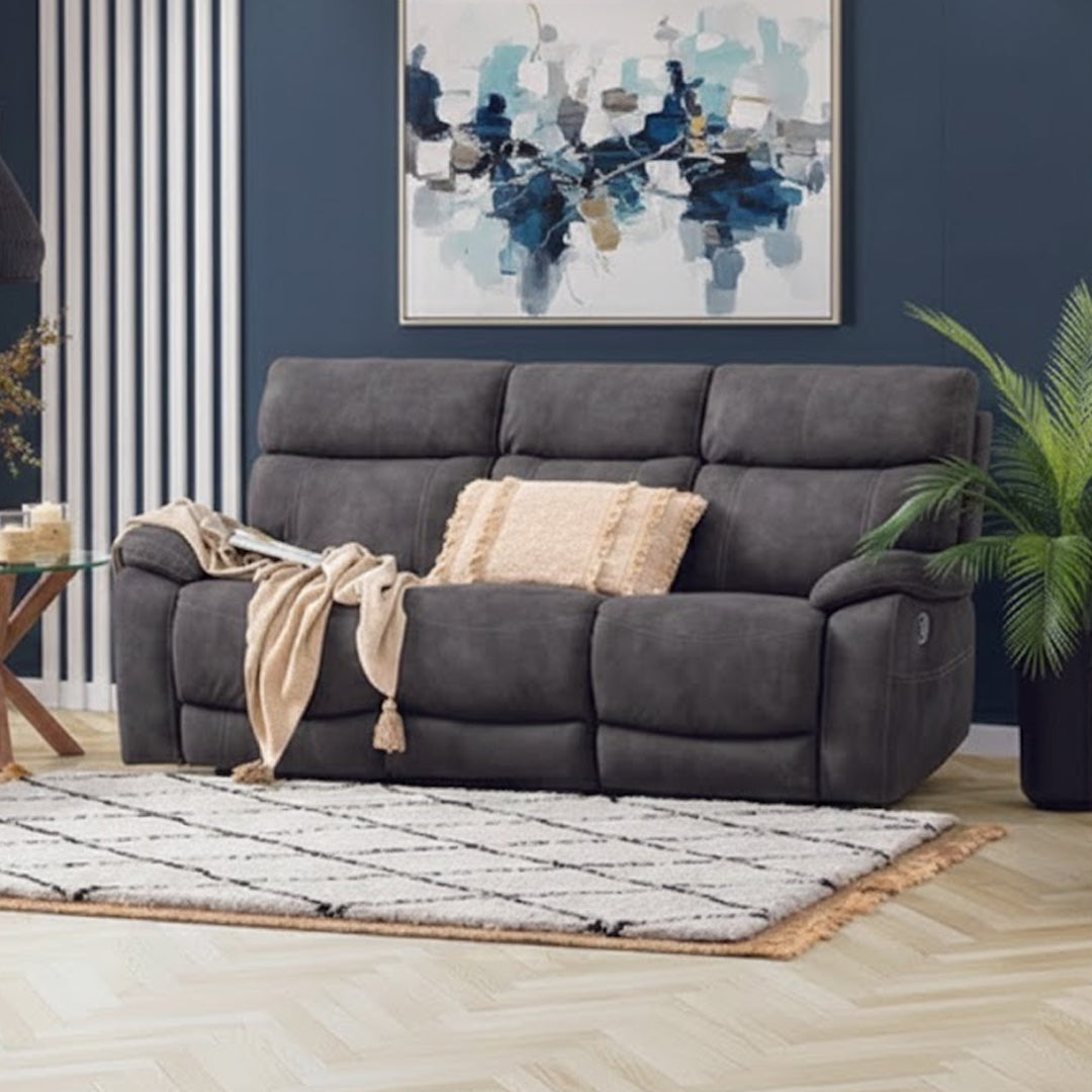 ALFRED FABRIC 3 SEATER WITH 2 INBUILT RECLINERS CHARCOAL