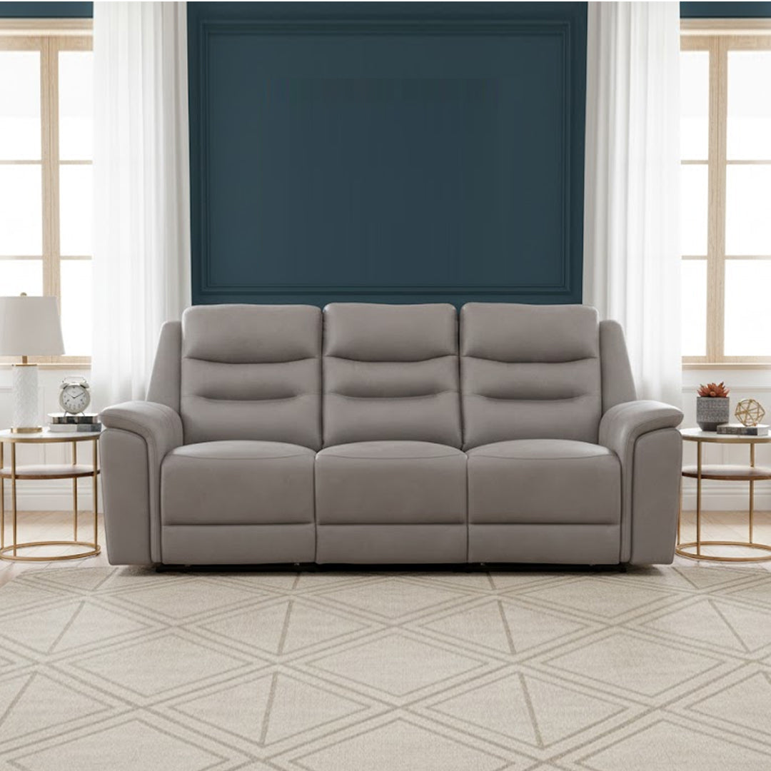 ATALANTA FABRIC 3 SEATER WITH 2 INBUILT ELECTRIC RECLINERS LIGHT GREY
