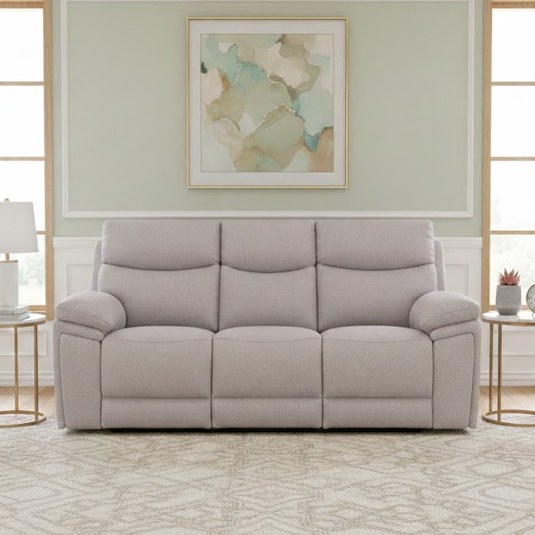 ATALANTA LEATHER 3 SEATER WITH 2 INBUILT ELECTRIC RECLINERS LIGHT GREY