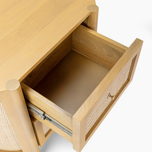 ALEXANDRA CURVED MANGO WOOD & RATTAN BEDSIDE TABLE
