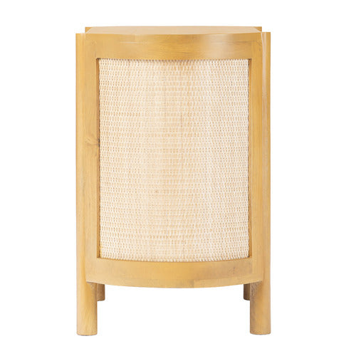 ALEXANDRA CURVED MANGO WOOD & RATTAN BEDSIDE TABLE