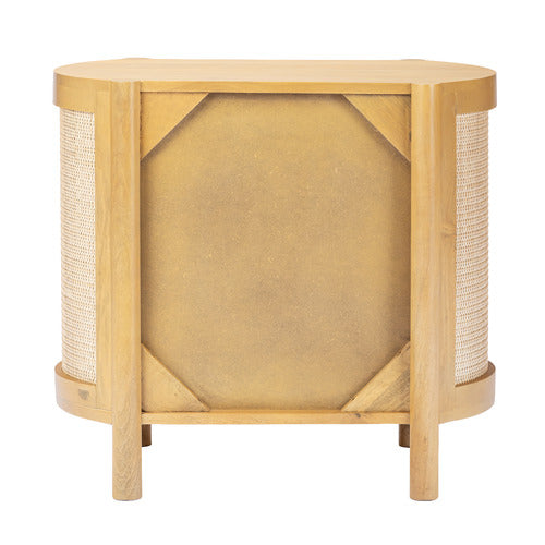 ALEXANDRA CURVED MANGO WOOD & RATTAN BEDSIDE TABLE