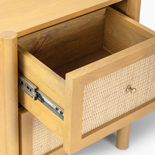 ALEXANDRA CURVED MANGO WOOD & RATTAN BEDSIDE TABLE