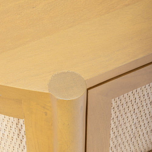 ALEXANDRA CURVED MANGO WOOD & RATTAN BEDSIDE TABLE