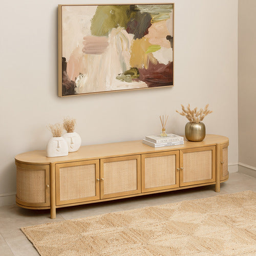 ALEXANDRA CURVED MANGO WOOD & RATTAN TV UNIT