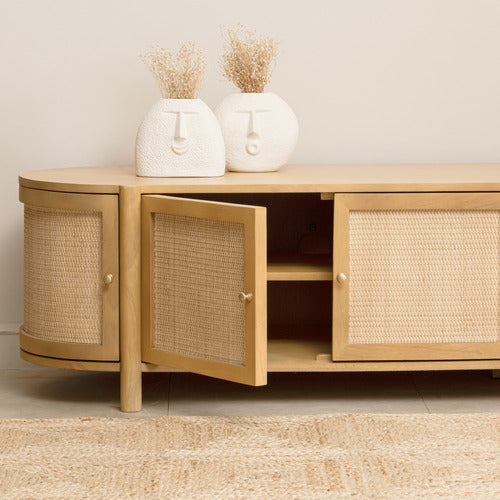 ALEXANDRA CURVED MANGO WOOD & RATTAN TV UNIT