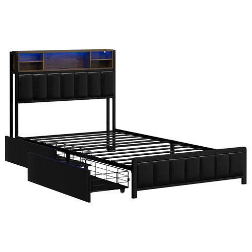 LIVING FUSION ALY FAUX LEATHER BED WITH LED & DRAWERS