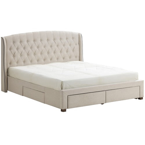 BEIGE AUDREY TUFTED WINGBACK BED