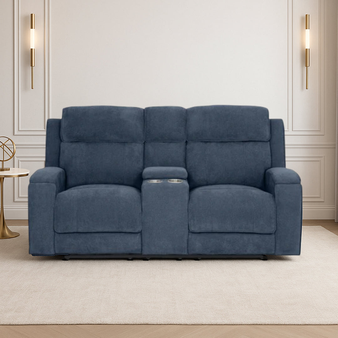 BAYTOWN FABRIC 2 SEATER ELECTRIC RECLINERS WITH CONSOLE NAVY
