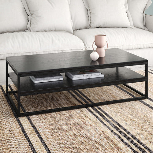 BLACK BORAS 120CM COFFEE TABLE WITH SHELF