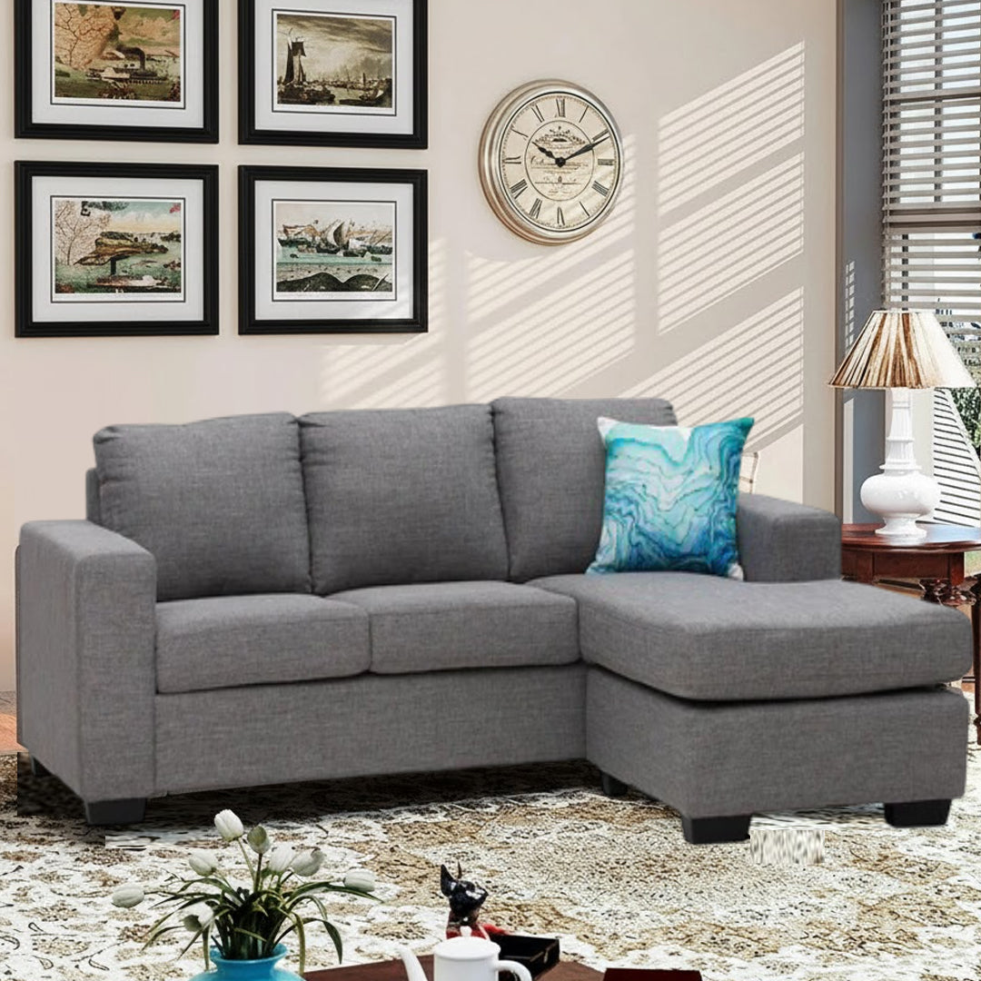 BONZA FABRIC 3 SEATER SOFA WITH CHAISE GREY