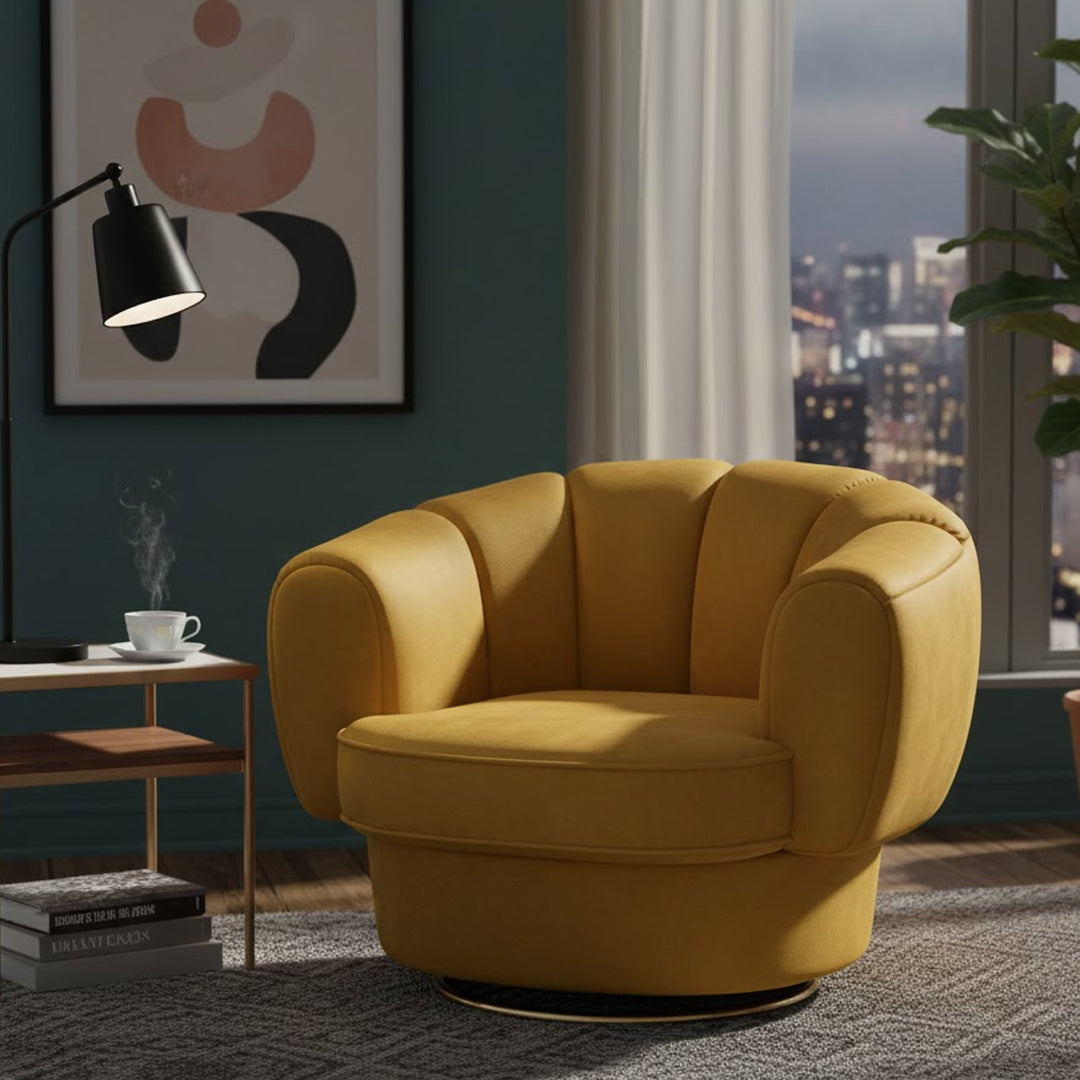 BROOKLYN AND BELLA STEINMANN VELVET SWIVEL ARMCHAIR