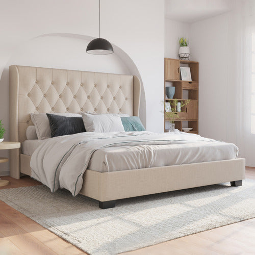 RAWSON & CO BEIGE HARLOW WINGED BED FRAME